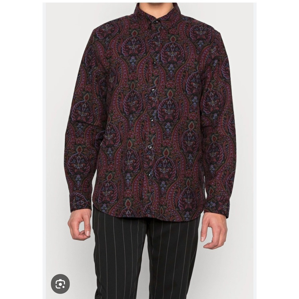 Volcom Modern‎ Fit Paisley Flannel Button Down Shirt Mens XL Burgundy Purple